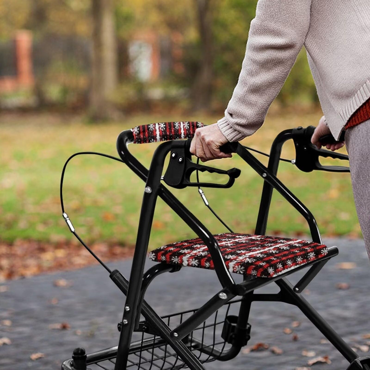 Snowflake Red Plaid Rollator Walker Seat and Backrest Cover Set L578