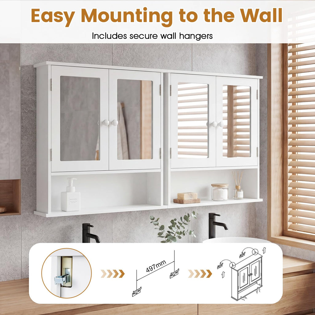 Wall Mounted Mirror Medicine Cabinet with Doors and Shelves O5082