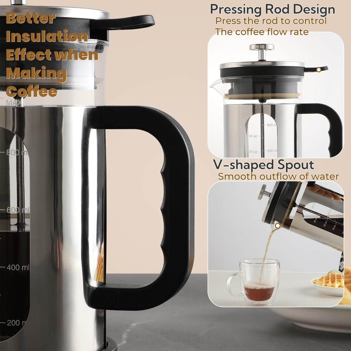 34 oz Borosilicate Glass Stainless Steel French Press N59603