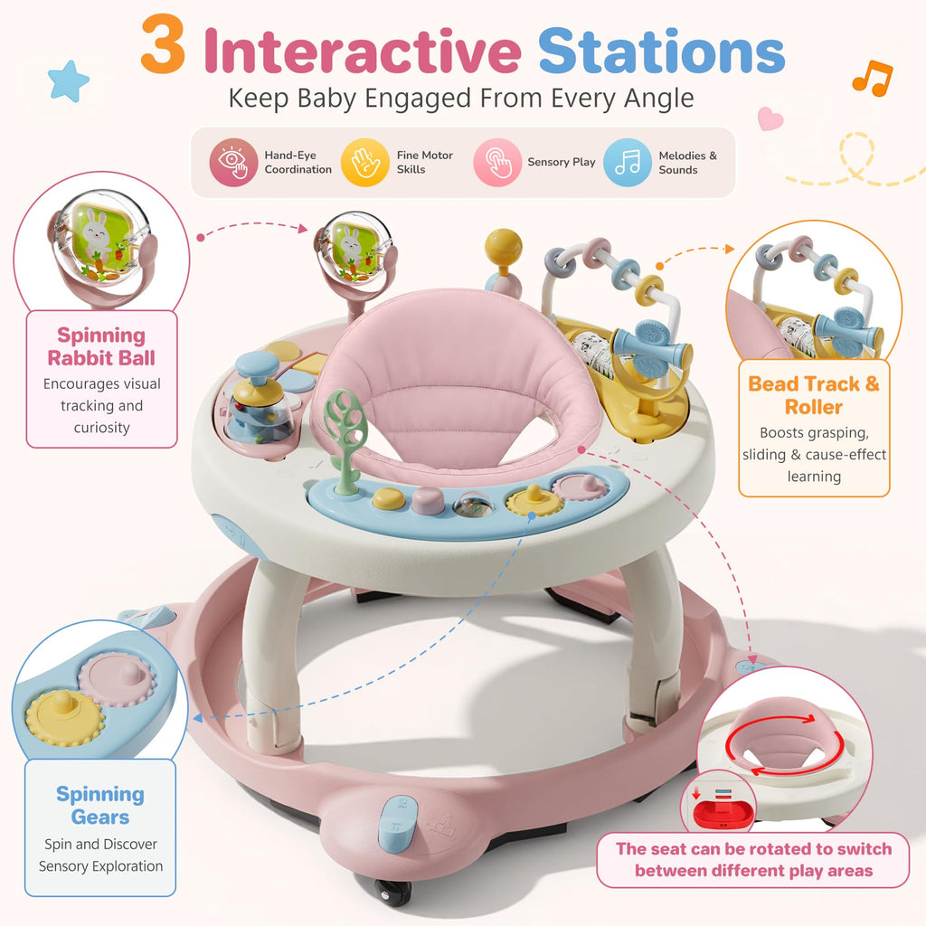 Foldable Baby Walker with Wheels and Rotating Seat S360750