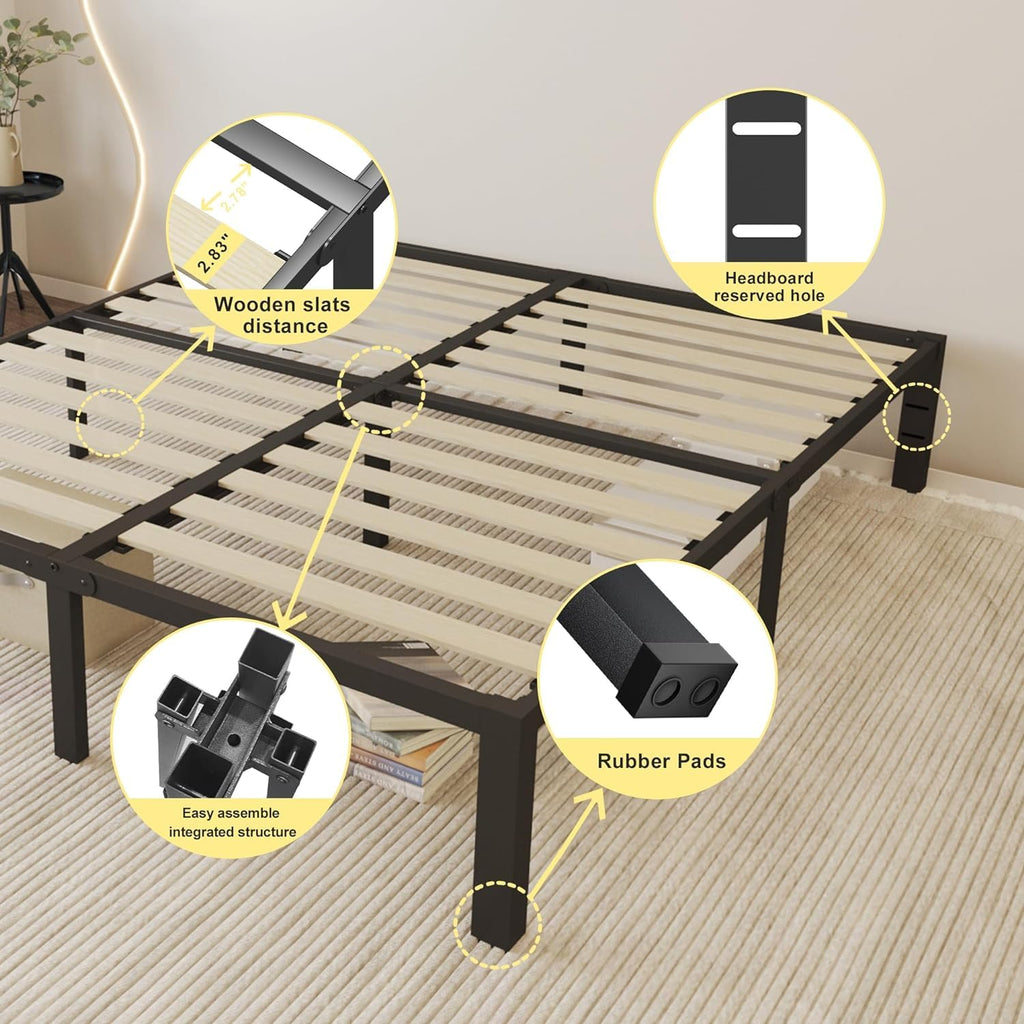 18 inch Queen Size Heavy Duty Platform Bed Frame with Wood Slats D341503