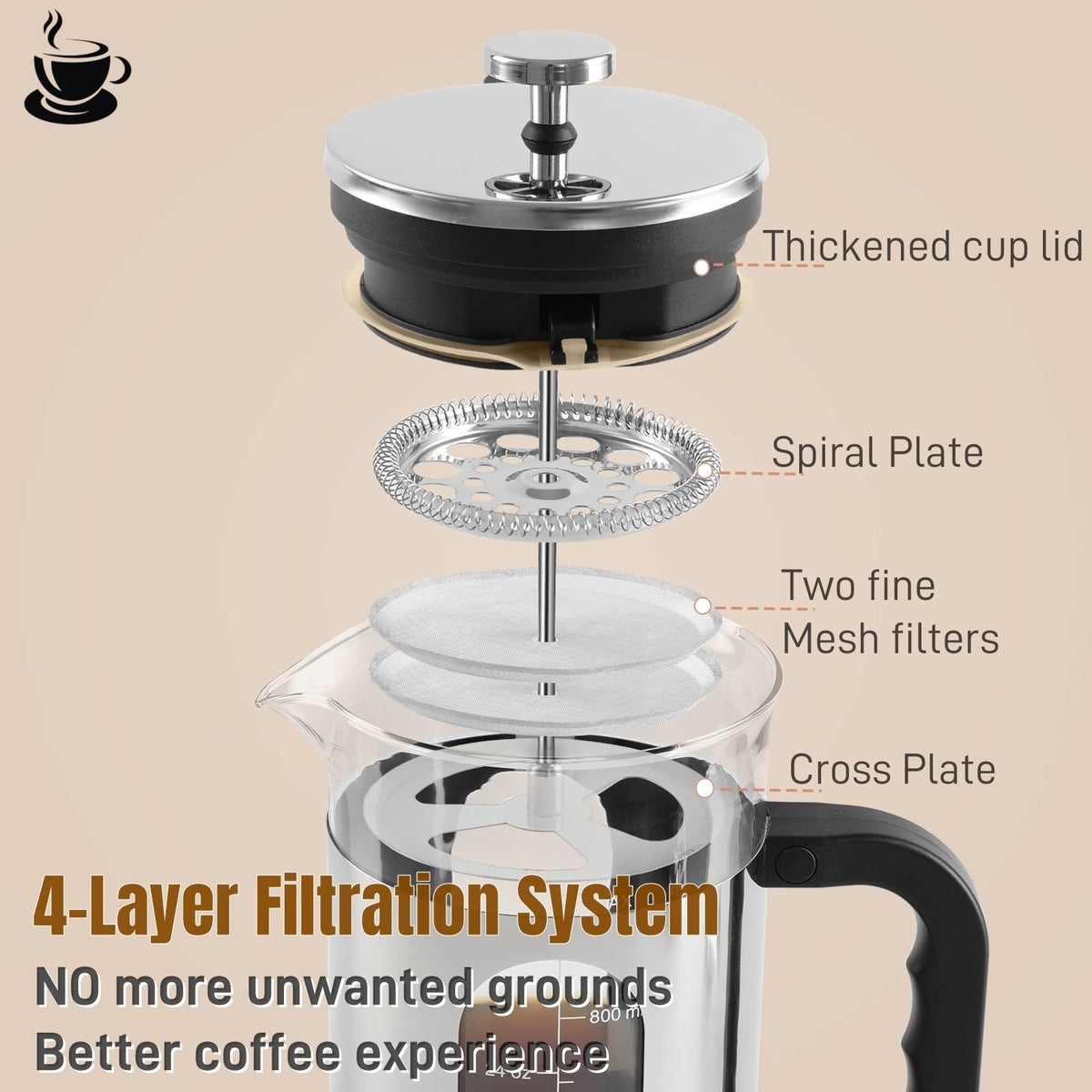 34 oz Borosilicate Glass Stainless Steel French Press N59603