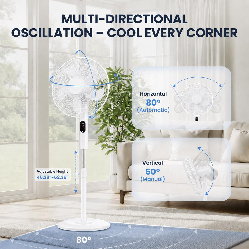 16 inch Quiet Oscillating Pedestal Fan with Adjustable Height & Tilt, White T343963