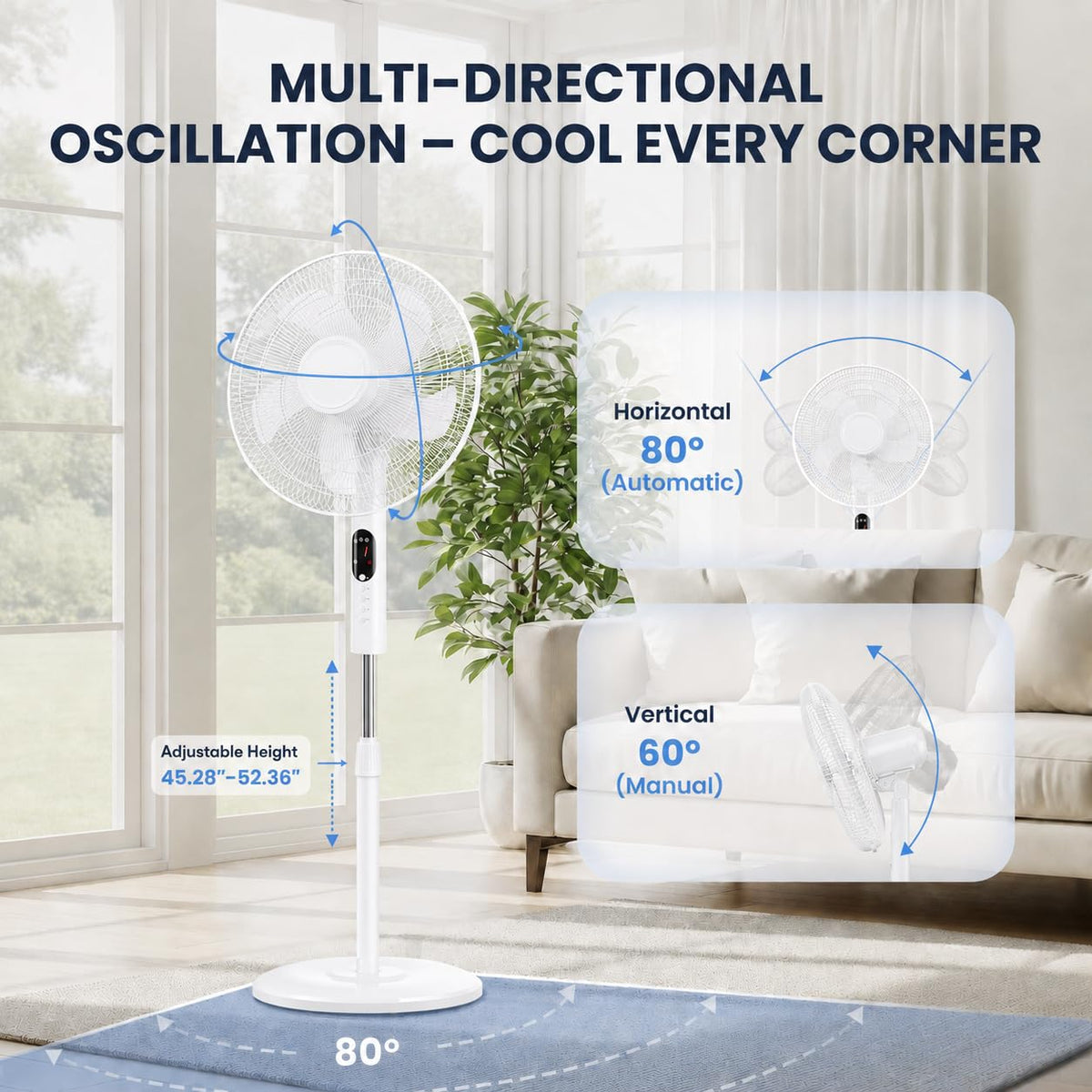 16 inch Quiet Oscillating Pedestal Fan with Adjustable Height & Tilt, White T343963