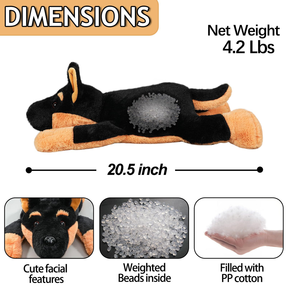 20" 4.1 lbs German Shepherd Plush Hugging Pillow Y77431