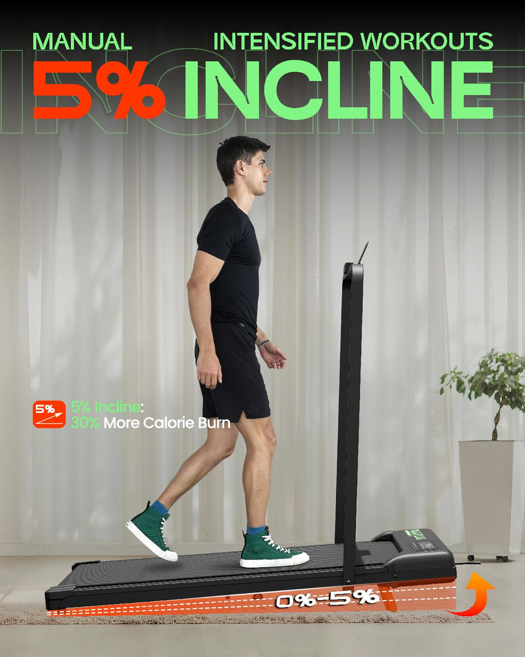 Folding Walking Pad with Incline, 2 in 1 Portable Under Desk Treadmill O65675