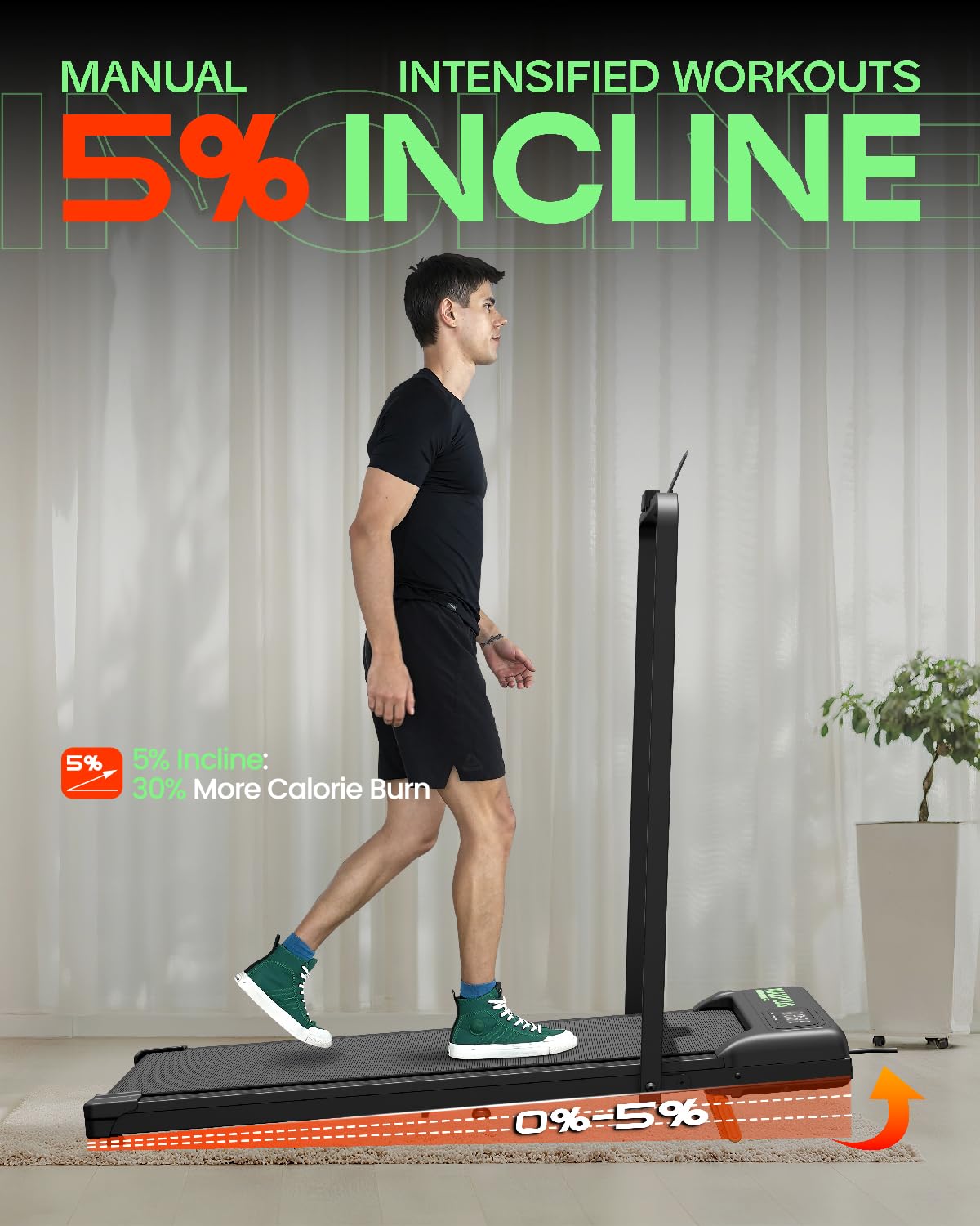 Folding Walking Pad with Incline, 2 in 1 Portable Under Desk Treadmill O65675