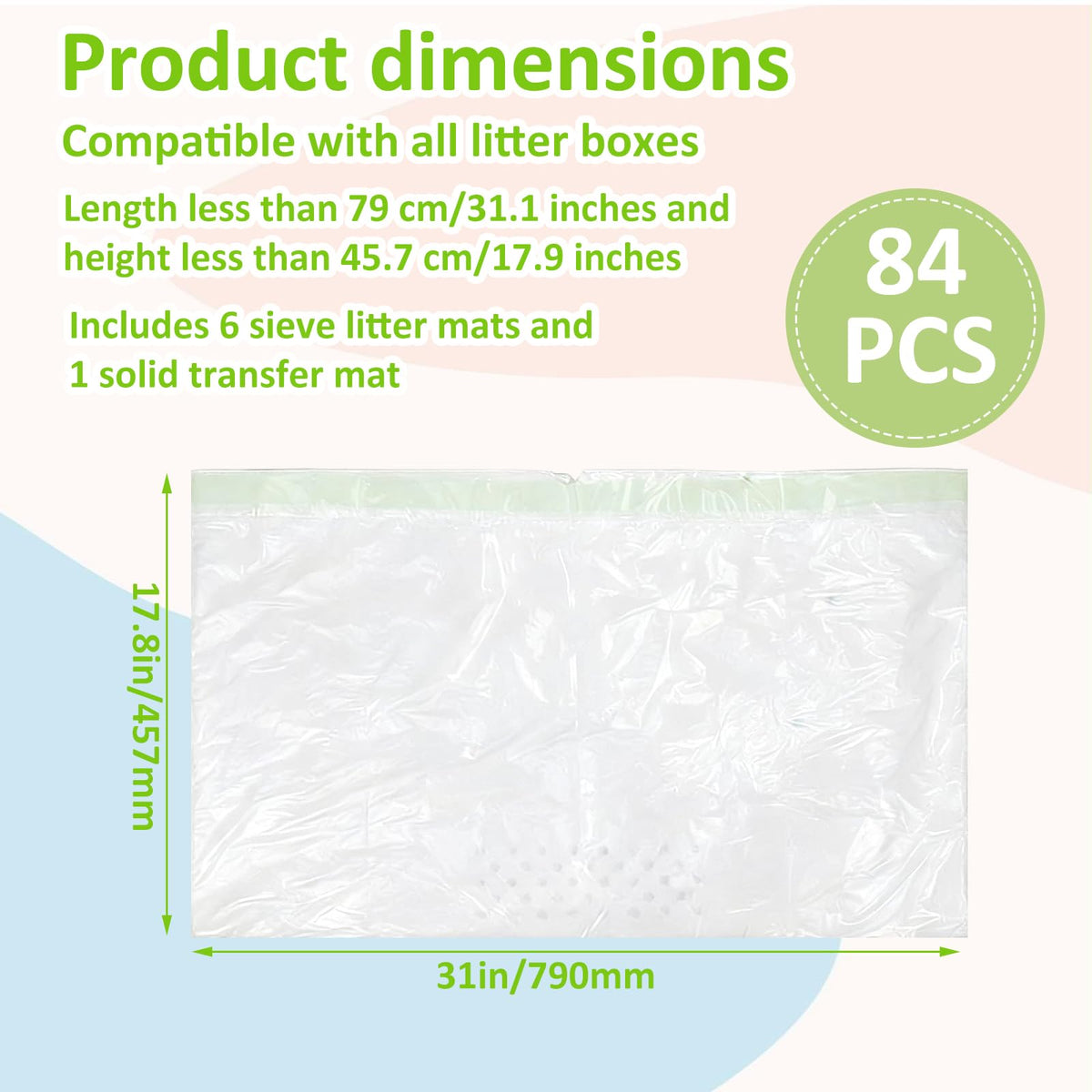 84PCS Sifting Cat Litter Box Liners with Holes, 31 x 18 Inch U466656