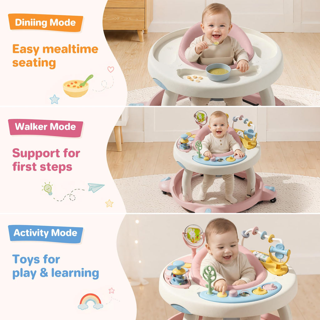 Foldable Baby Walker with Wheels and Rotating Seat S360750