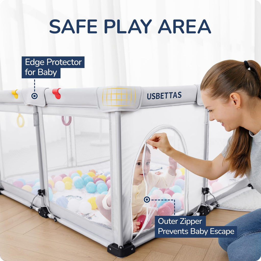Foldable Lightweight Portable Playpen with Carry Bag, 50"x50" Light Gray N873