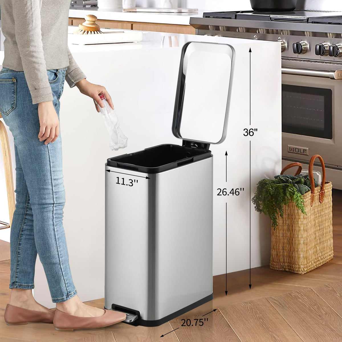 13 Gallon Stainless Steel Slim Kitchen Trash Can P652089