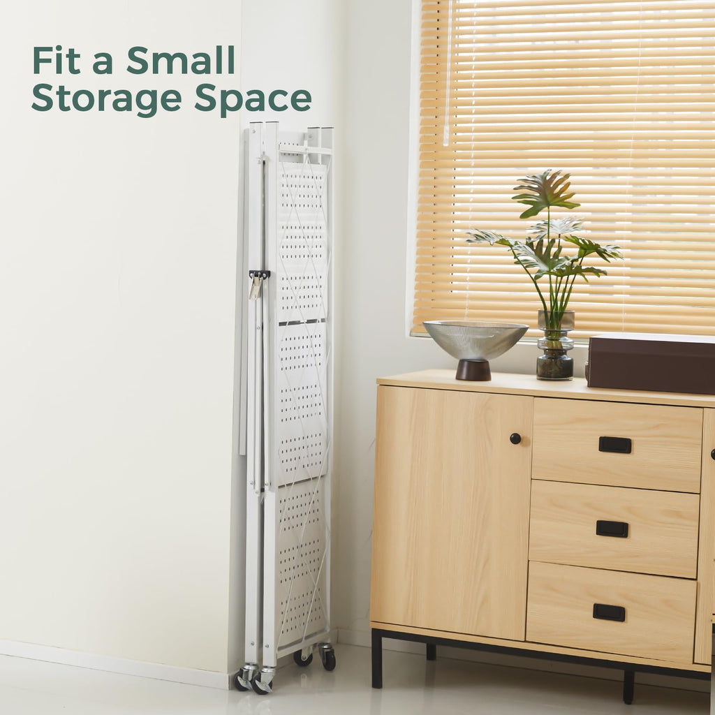 4 Tier White Metal Storage Shelves with Wheels Q537954