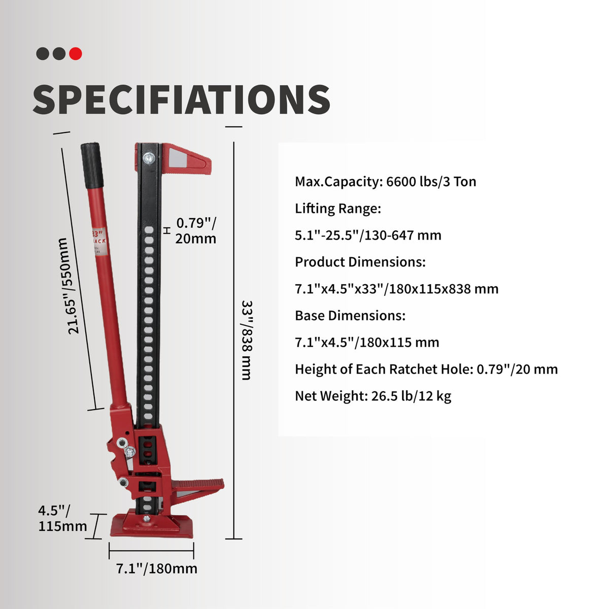 3-Ton Cast Iron Ratcheting Utility Farm Jack F1031