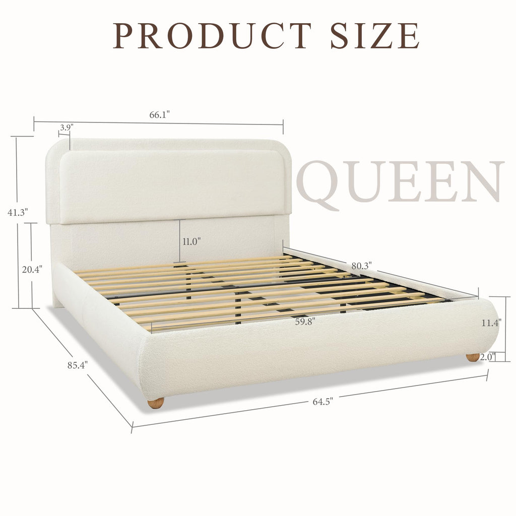 Queen Size Bed Frame with Headboard Beige P63295
