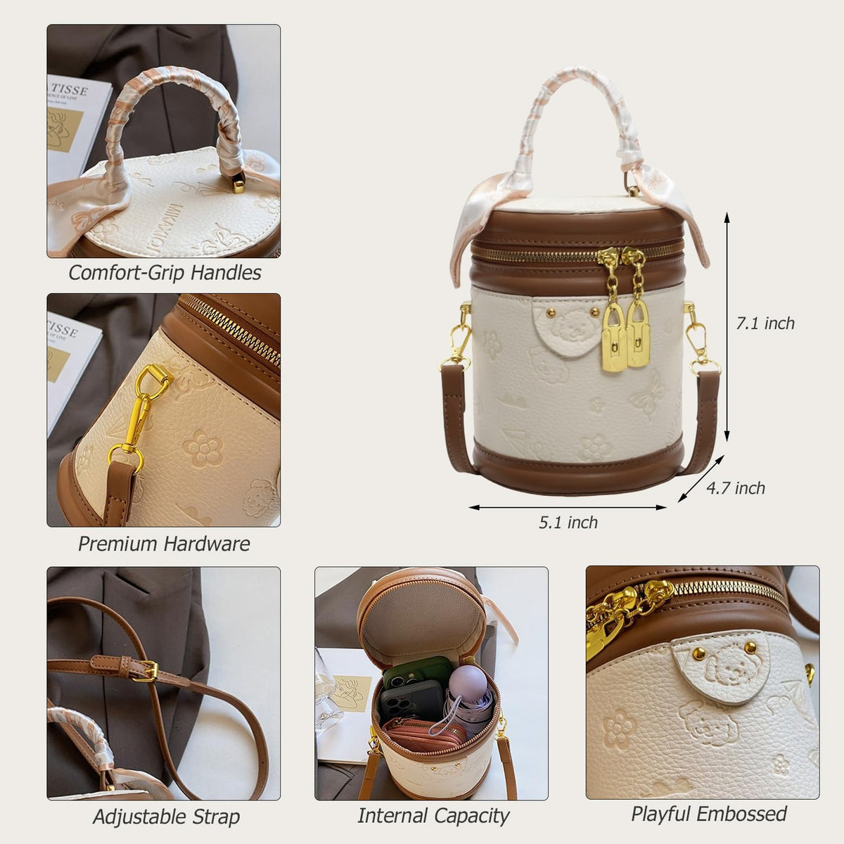 Crossbody Cylinder Bag Vegan Leather H6021