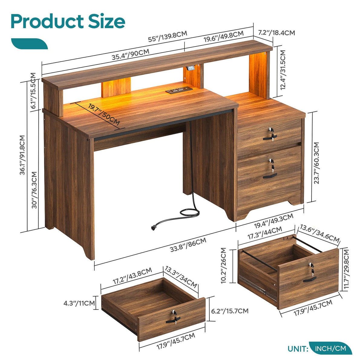 55-Inch Computer Desk with File Drawer F95513
