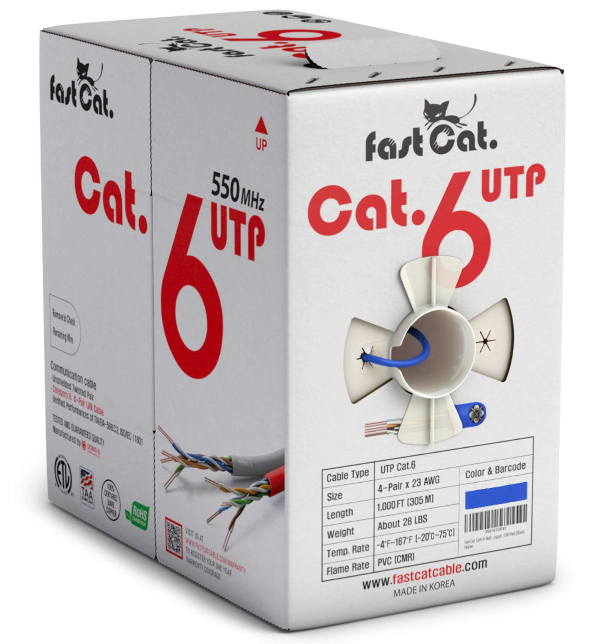 Cat 6 Ethernet Cable 1000ft Blue 23 AWG CMR Solid Bare Copper G47335