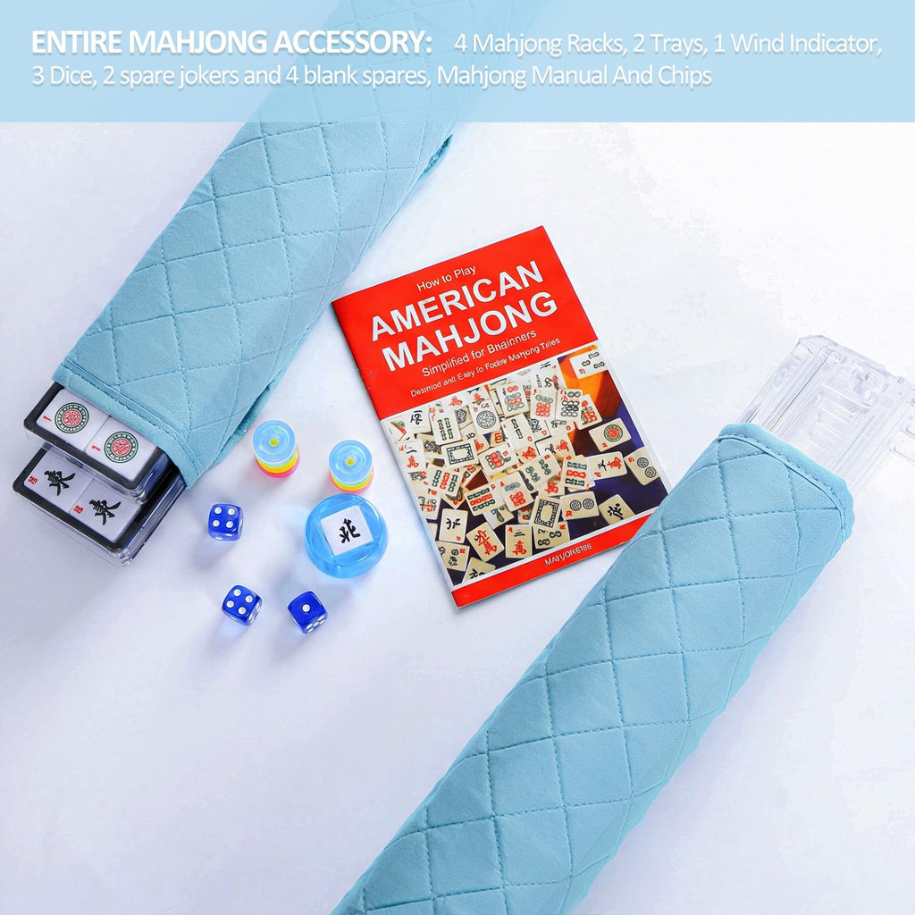 166 White Mahjong Tile Set with 4 Racks and Blue Carrying Bag Q1909