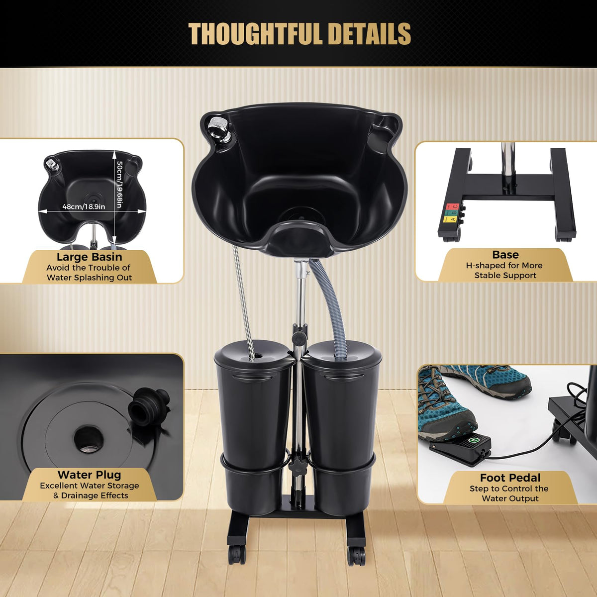 Portable Plastic Shampoo Unit with Electric Pump, 2 Buckets and Drain Hoses A83218