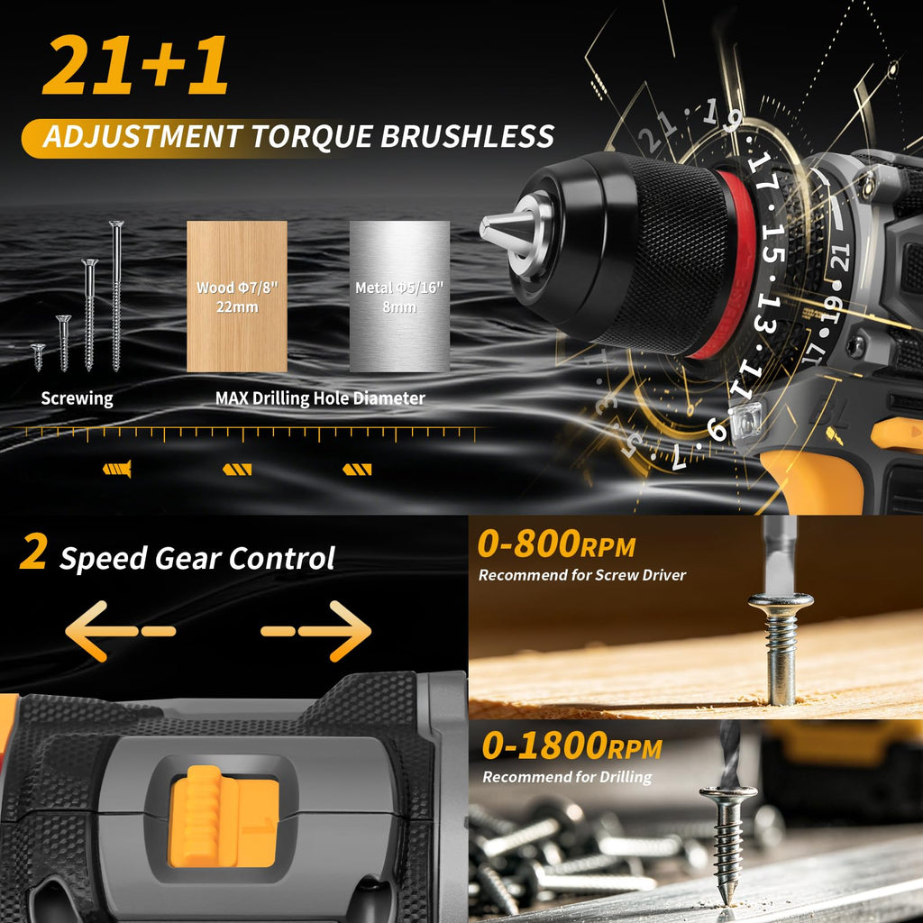 Cordless Drill Set 21V Brushless with 2 x 2.0Ah Battery G5586