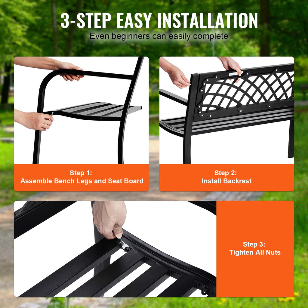 46" Iron Steel Frame Garden Bench with Mesh Pattern and Plastic Backrest L840