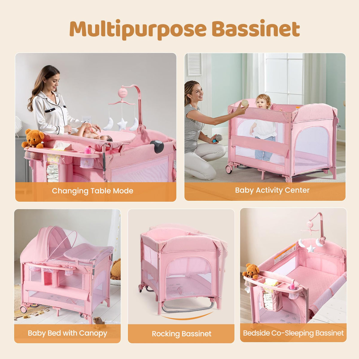 9 in 1 Bedside Bassinet with Changing Table A66526