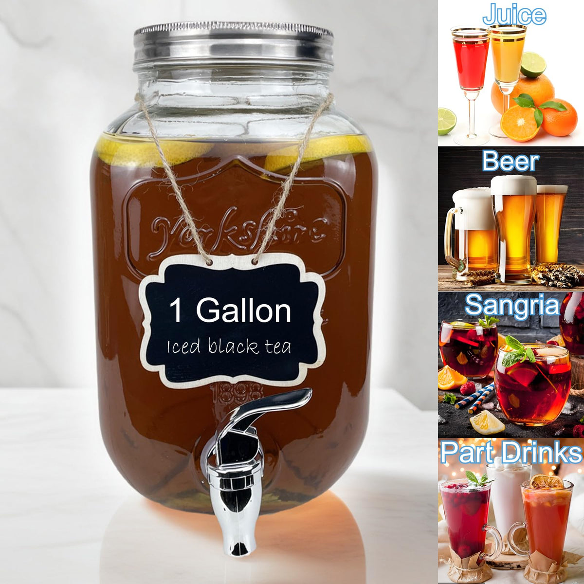 1 Gallon Glass Drink Dispenser with Spigot, 2 Packs K918900