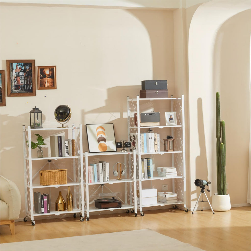 4 Tier White Metal Storage Shelves with Wheels Q537954