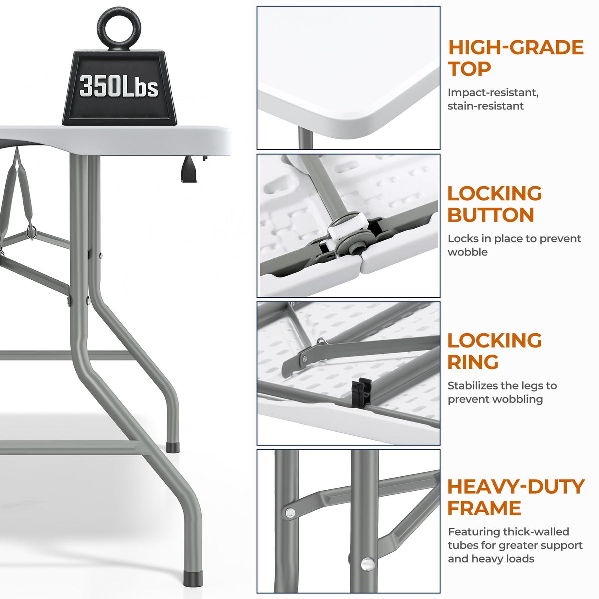 6ft Heavy Duty Folding Table White P71277