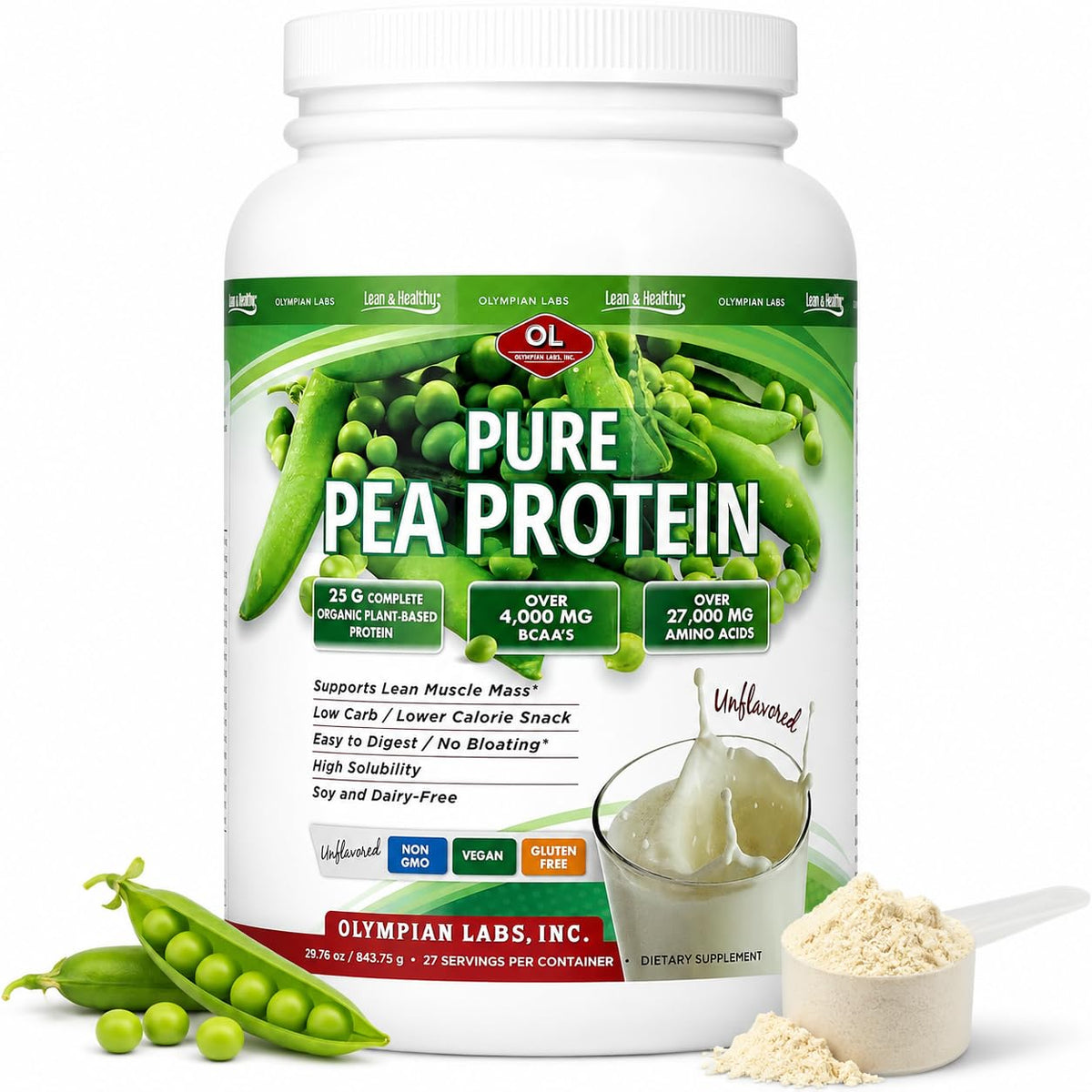 Plant Based Pea Protein Powder, Unflavored, 2 Pound Q503806