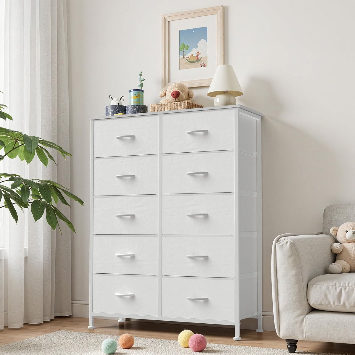 White 10 Drawer Tall Dresser A349