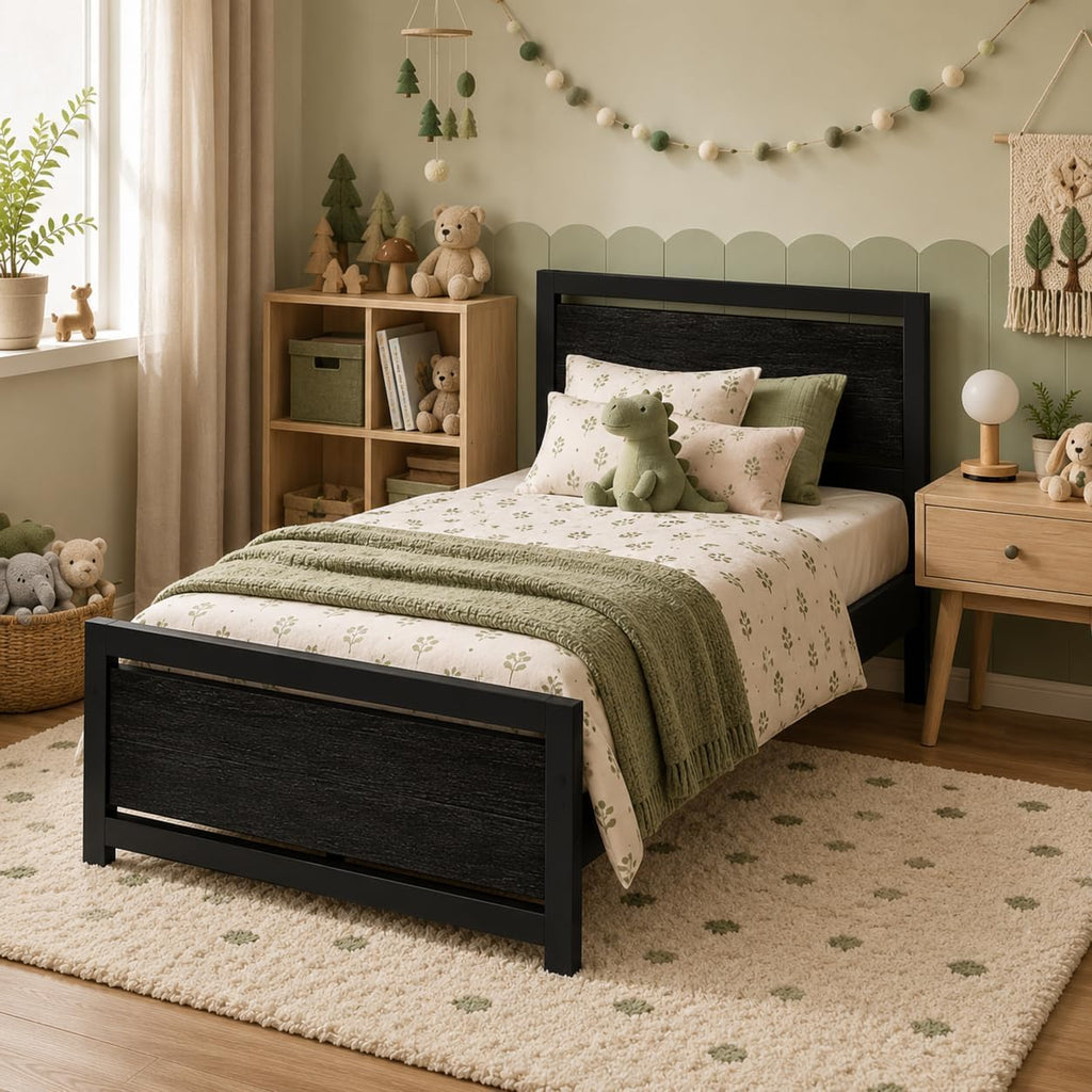 Twin Bed Frame with Headboard and Under-Bed Storage, Black W2375