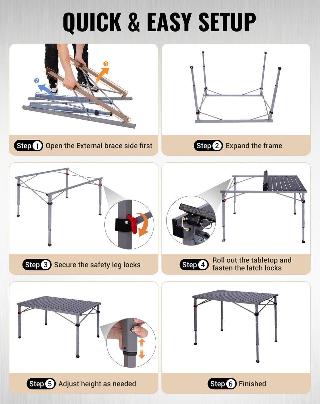 Adjustable Aluminum Camping Table W779785