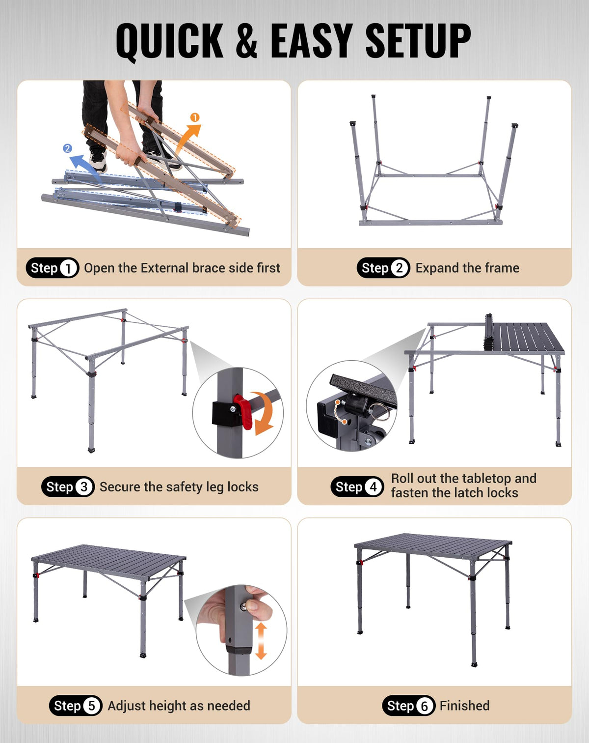 Adjustable Aluminum Camping Table W779785