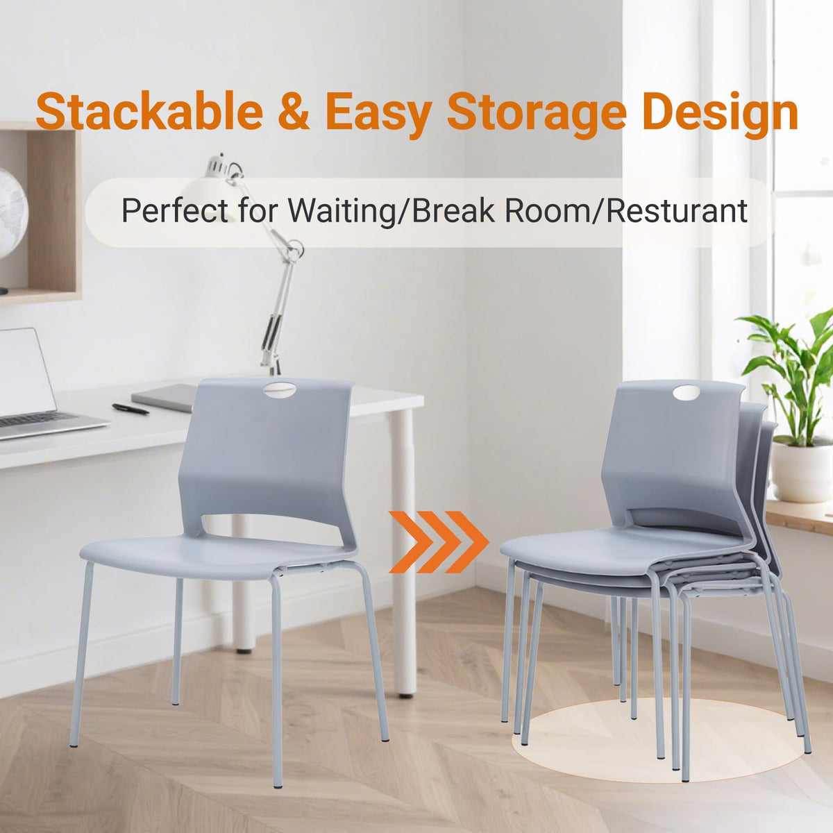 Grey Stack Chairs Set of 4 with Metal Legs J4530