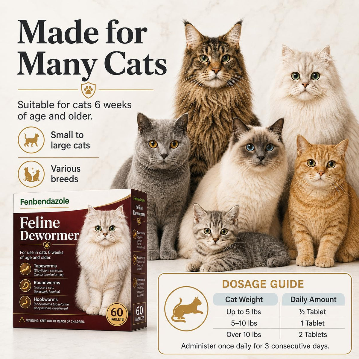Cat Dewormer Tablets 60 Tablets U404