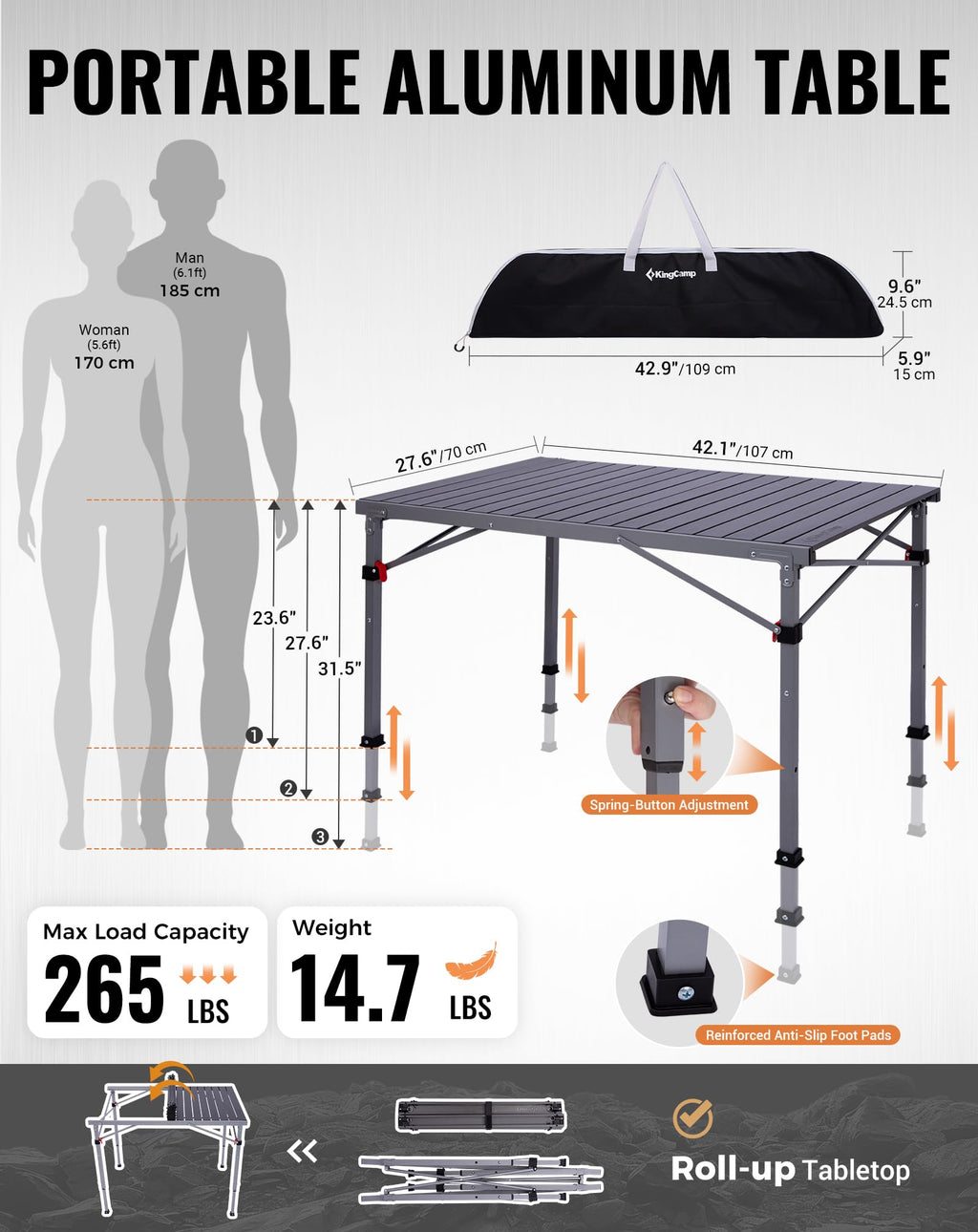 Adjustable Aluminum Camping Table W779785