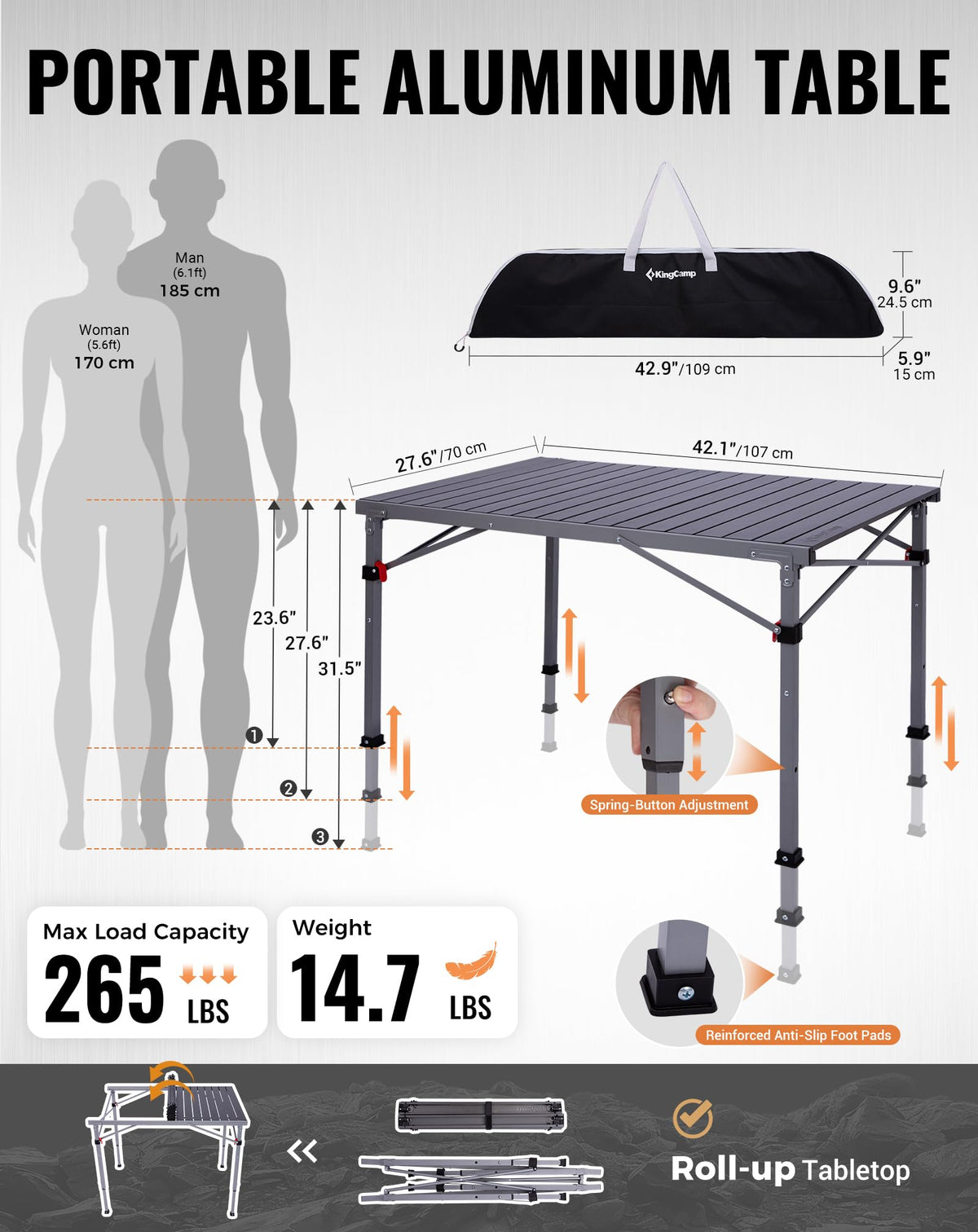 Adjustable Aluminum Camping Table W779785