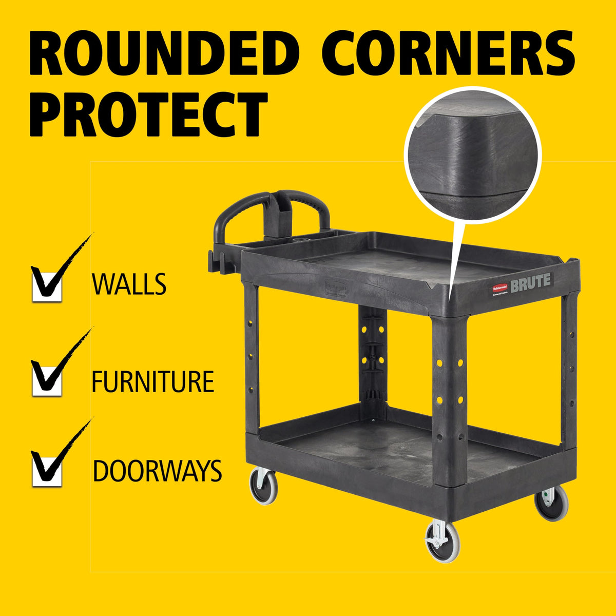 Black 2-Shelf Utility Cart with Lipped Shelves I507