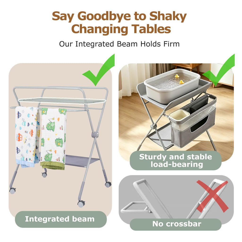 Baby Changing Table with Wheels, Portable Adjustable Folding Diaper Station with Storage R492329