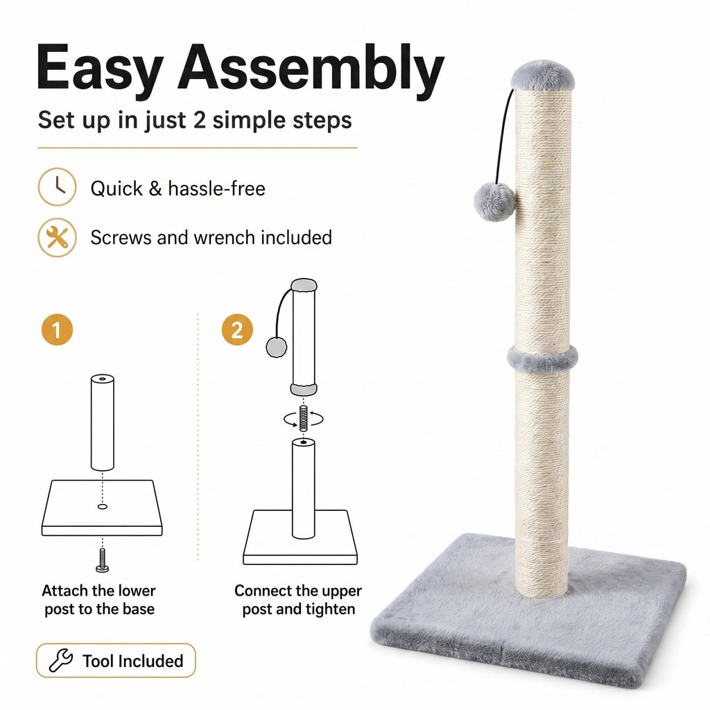 Tall Cat Scratching Post with Sisal Rope, Grey A798728