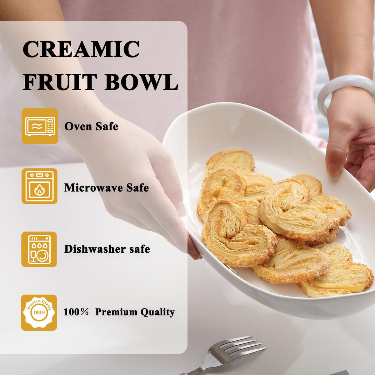 3 Tier Ceramic Fruit Bowl with Golden Metal Stand K517974