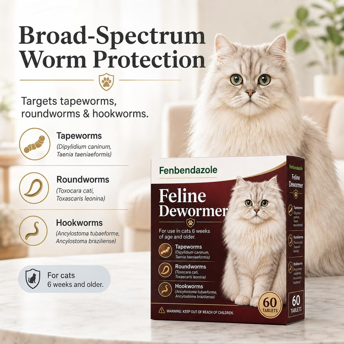 Cat Dewormer Tablets 60 Tablets U404