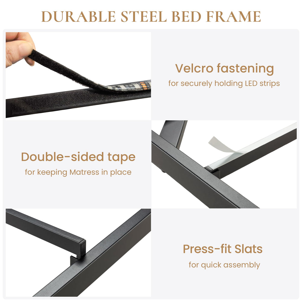 Full Size Floating Bed Frame with LED Lights, Black W95979