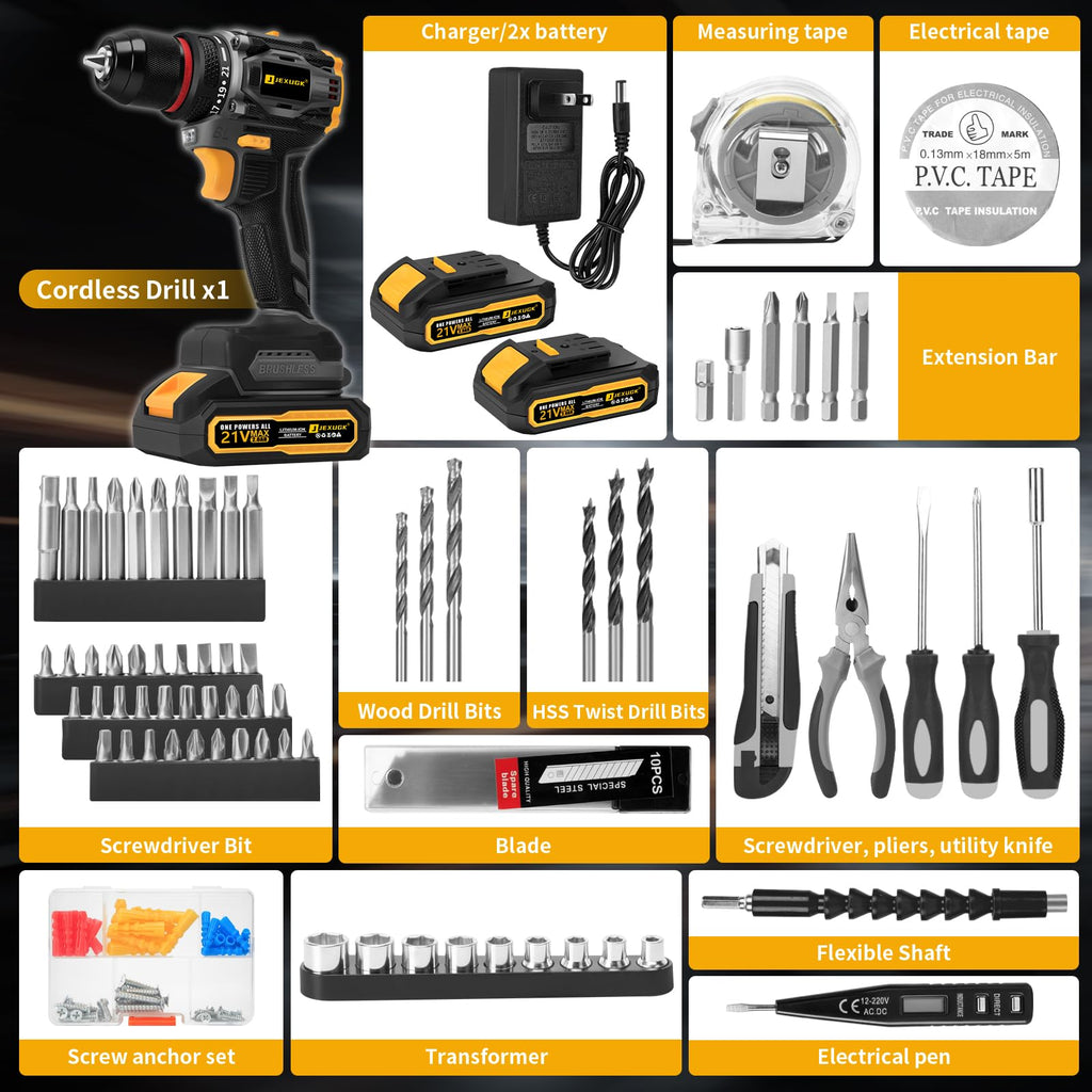 Cordless Drill Set 21V Brushless with 2 x 2.0Ah Battery G5586