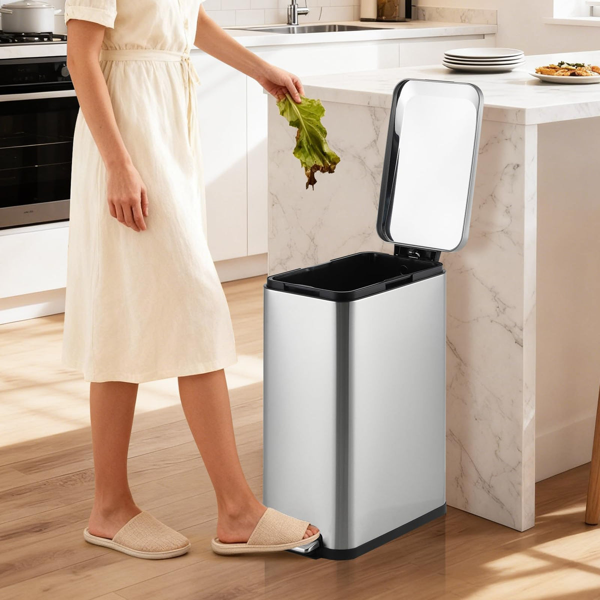 13 Gallon Stainless Steel Slim Kitchen Trash Can P652089