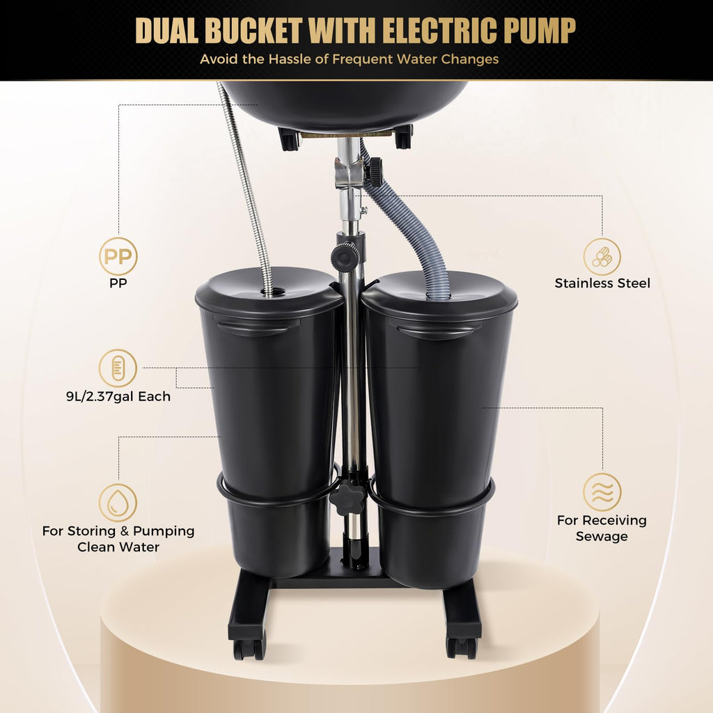 Portable Plastic Shampoo Unit with Electric Pump, 2 Buckets and Drain Hoses A83218