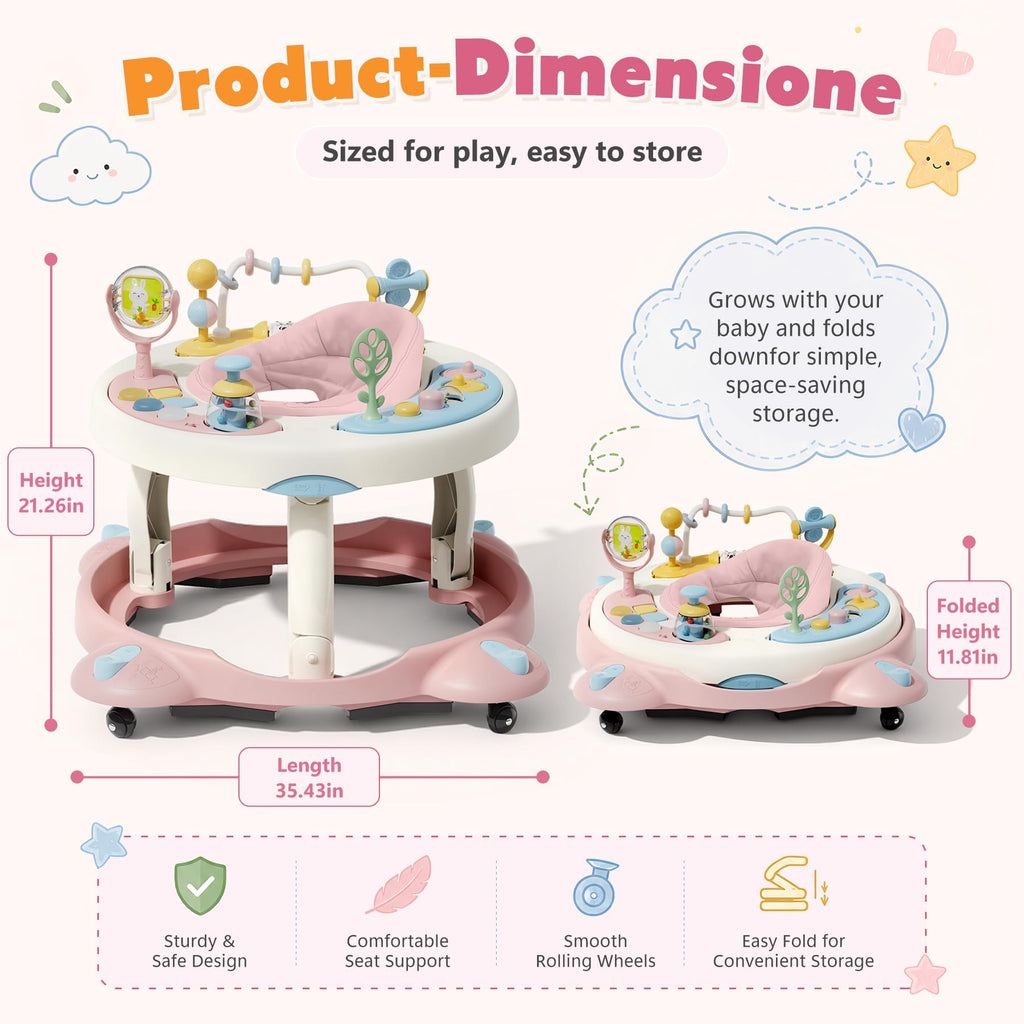 Foldable Baby Walker with Wheels and Rotating Seat S360750