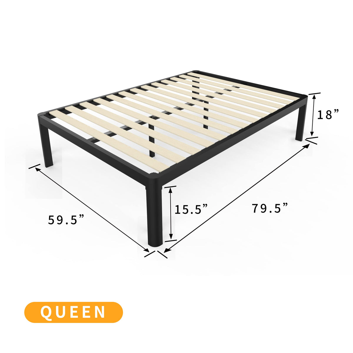 18 Inch Queen Platform Bed Frame with Wooden Slats P55932