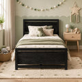 Twin Bed Frame with Headboard and Under-Bed Storage, Black W2375